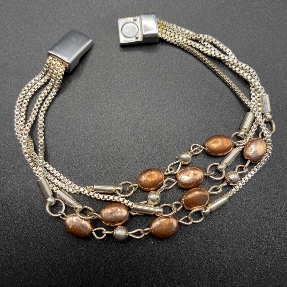 Mixed Metals Bracelet Triple Strand Magnetic Clasp